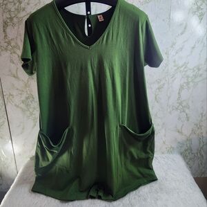 Perfectshe Green Short Sleeve Shorts Romper